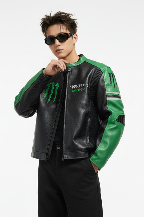 Monster Energy グリーン レザー レーシングジャケット・F1ジャケット