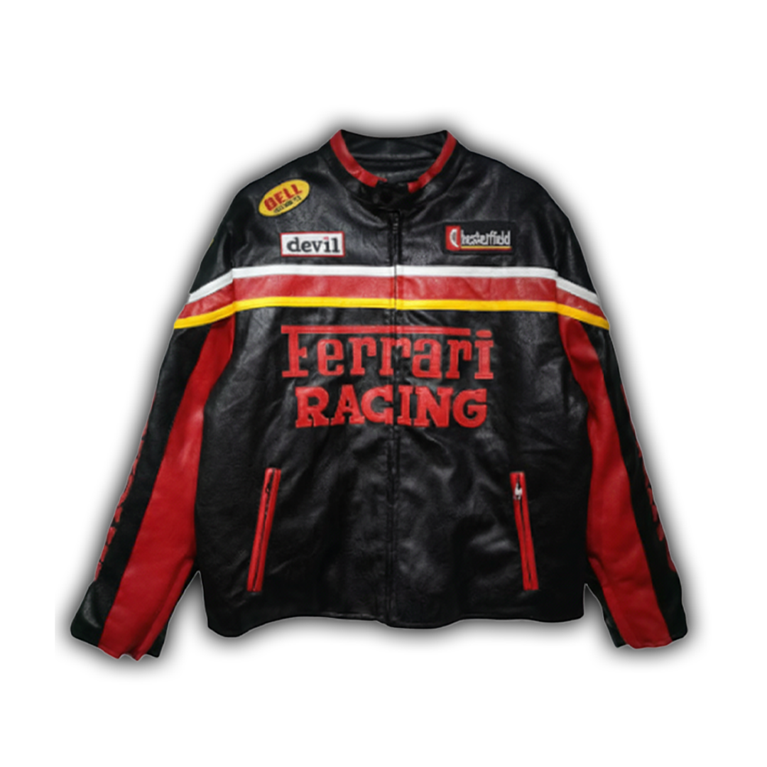 Ferrari RACING ブラック フェイクレザー レーシングジャケット・F1 Ferrari RACING ブラック フェイクレザー レーシングジャケット・F1