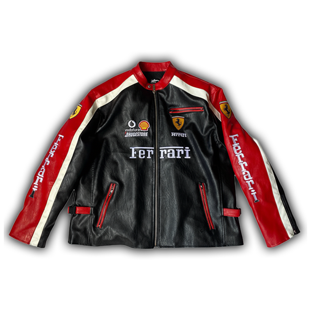 Ferrari レッド×ブラック レザー レーシングジャケット・F1ジャケット Ferrari レッド×ブラック レザー レーシングジャケット・F1ジャケット