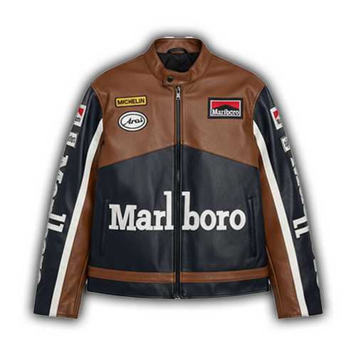 Marlboro フェイクレザーレーシングジャケット ブラウン