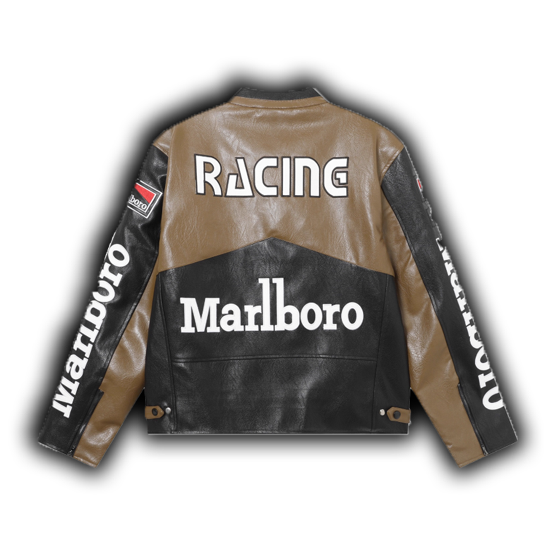 Marlboro フェイクレザーレーシングジャケット ブラウン