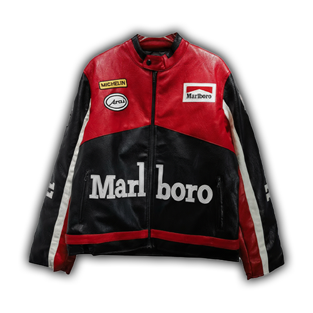 Marlboro フェイクレザーレーシングジャケット ブラック