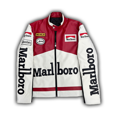Marlboro フェイクレザーレーシングジャケット ホワイト