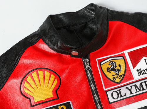 Ferrari OLYMPUS フェイクレザーレーシングジャケット レッド
