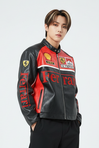 Ferrari OLYMPUS フェイクレザーレーシングジャケット レッド