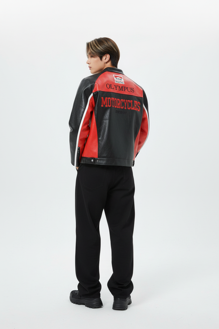 Ferrari OLYMPUS フェイクレザーレーシングジャケット レッド