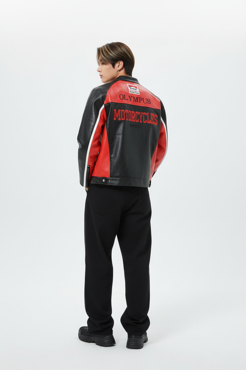 Ferrari OLYMPUS フェイクレザーレーシングジャケット レッド