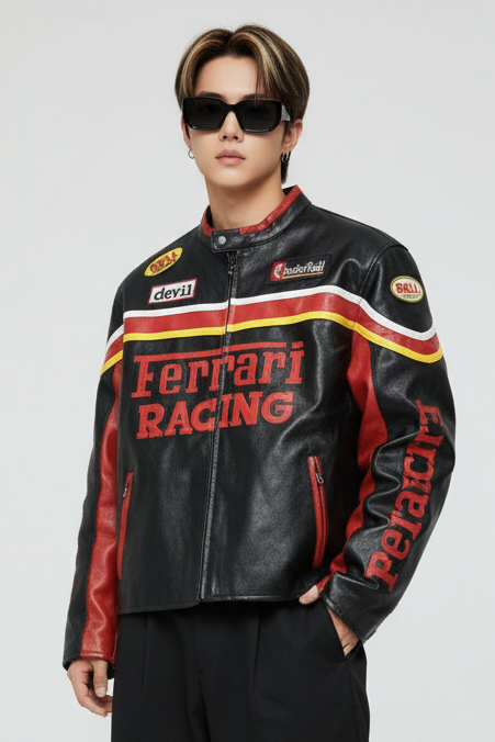 Ferrari RACING フェイクレザージャケット ブラック