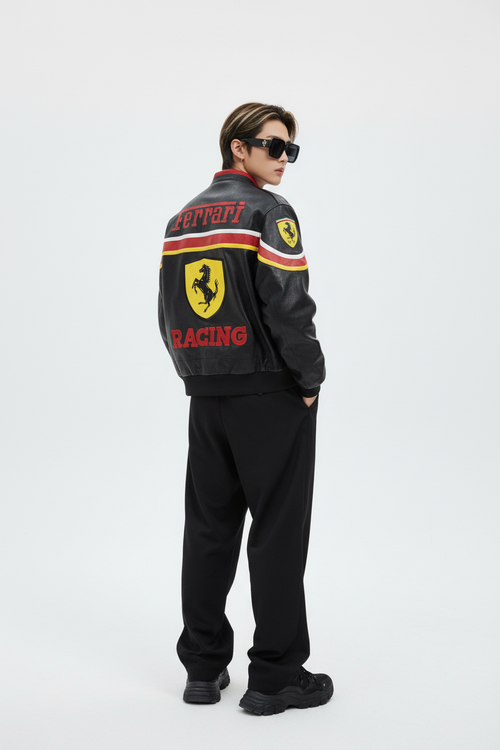 Ferrari RACING フェイクレザージャケット ブラック