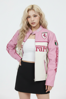 Ferrari フェイクレザーレーシングジャケット ピンク