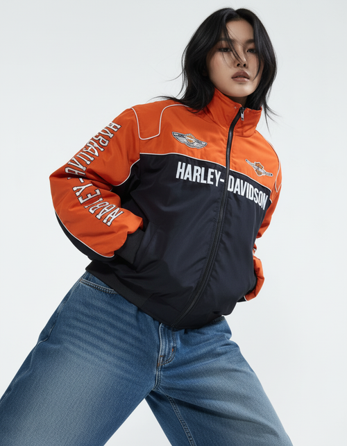 ハーレー バイカージャケット風 レーシングジャケット オレンジ