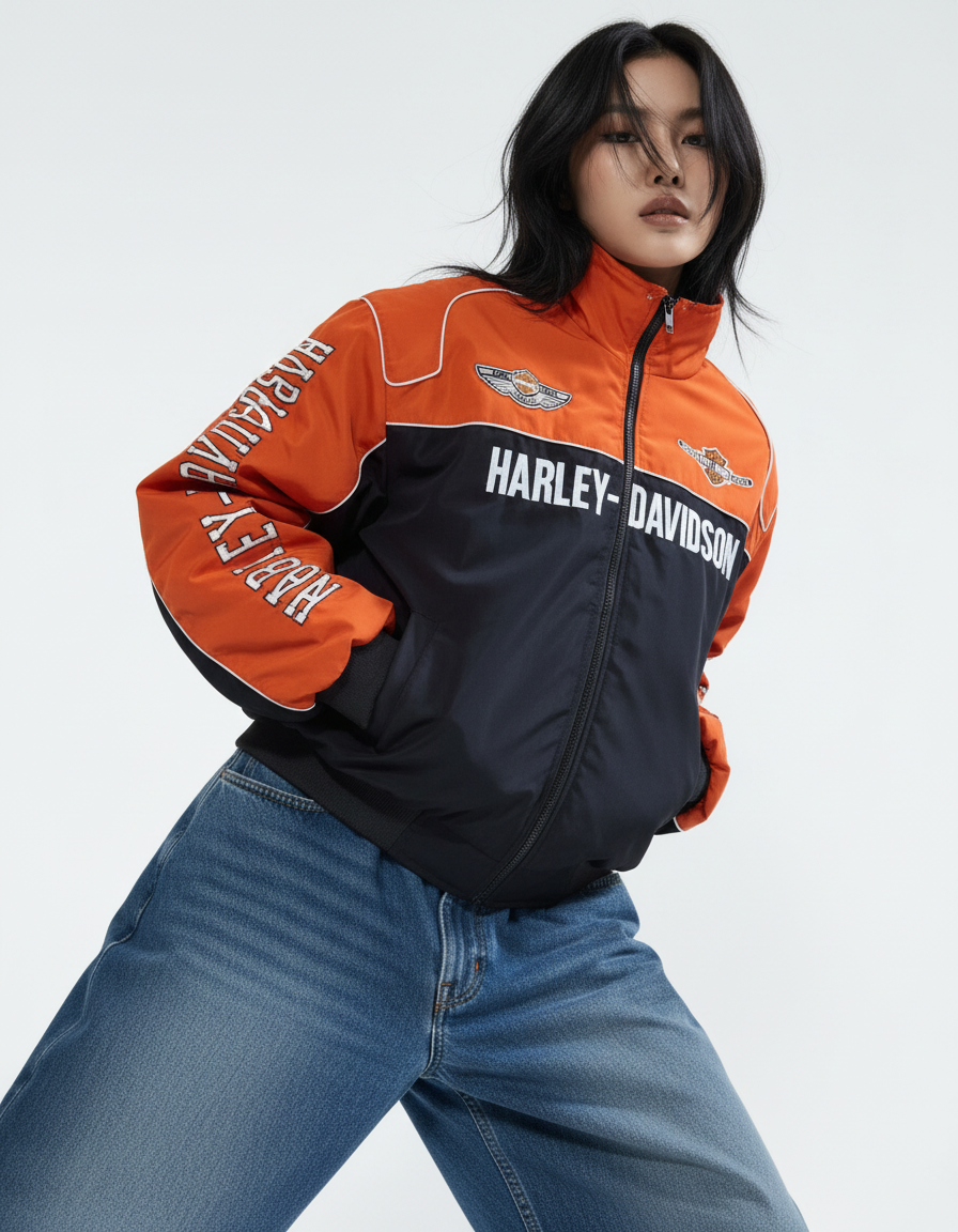 ハーレー バイカージャケット風 レーシングジャケット オレンジ