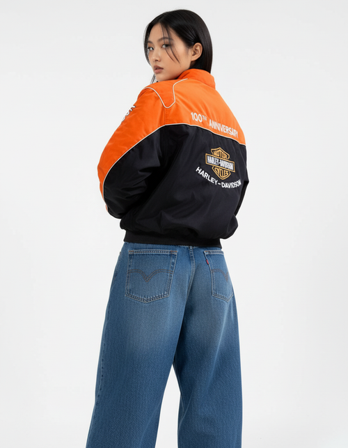 ハーレー バイカージャケット風 レーシングジャケット オレンジ