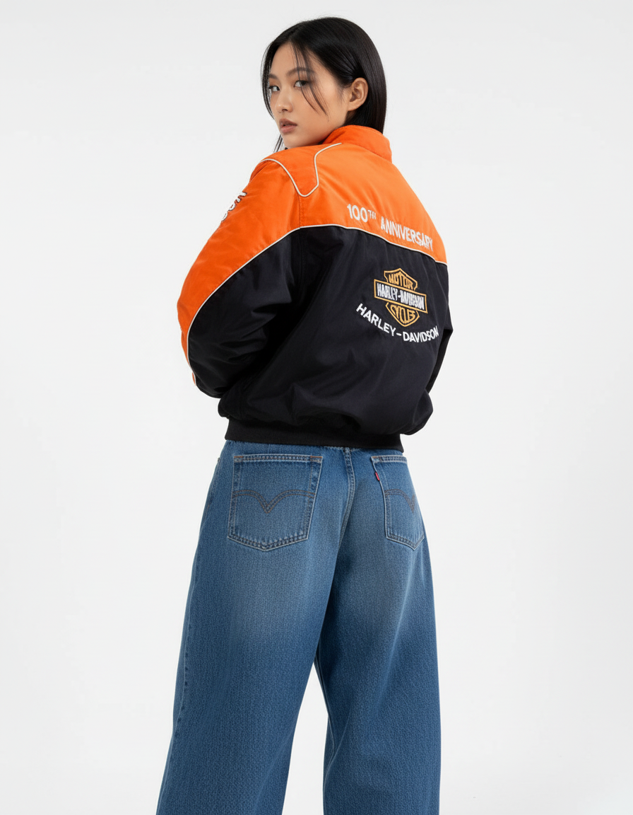 ハーレー バイカージャケット風 レーシングジャケット オレンジ