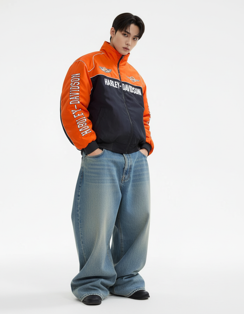 ハーレー バイカージャケット風 レーシングジャケット オレンジ