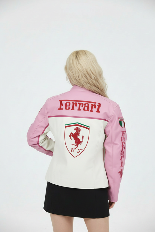 Ferrari フェイクレザーレーシングジャケット ピンク