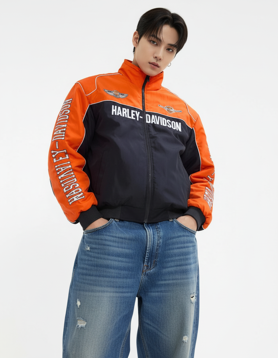 ハーレー バイカージャケット風 レーシングジャケット オレンジ