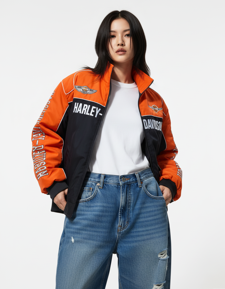 ハーレー バイカージャケット風 レーシングジャケット オレンジ