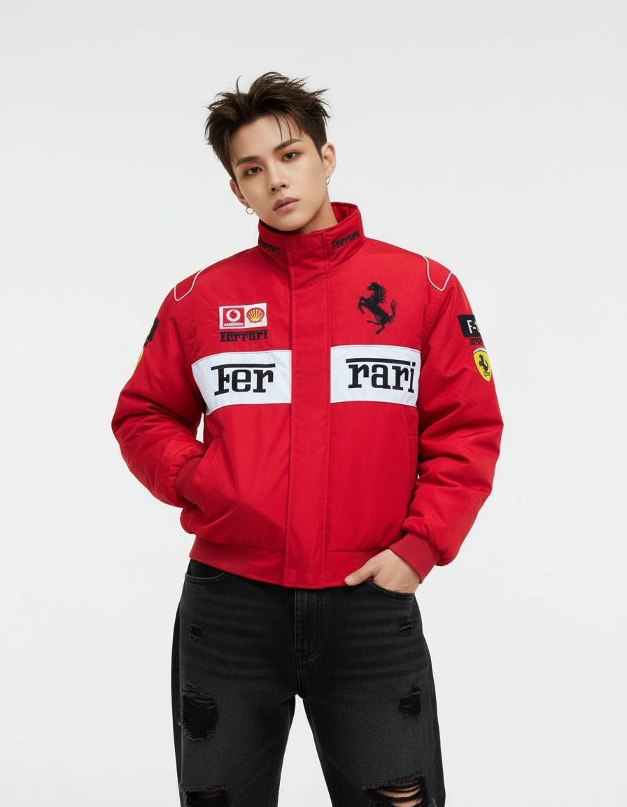 Ferrari F1 センタースプリットレーシングジャケット レッドホワイト