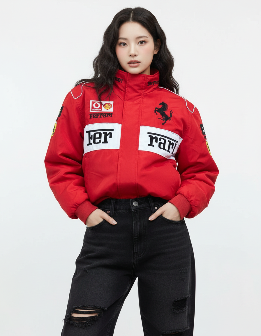 Ferrari F1 センタースプリットレーシングジャケット レッドホワイト