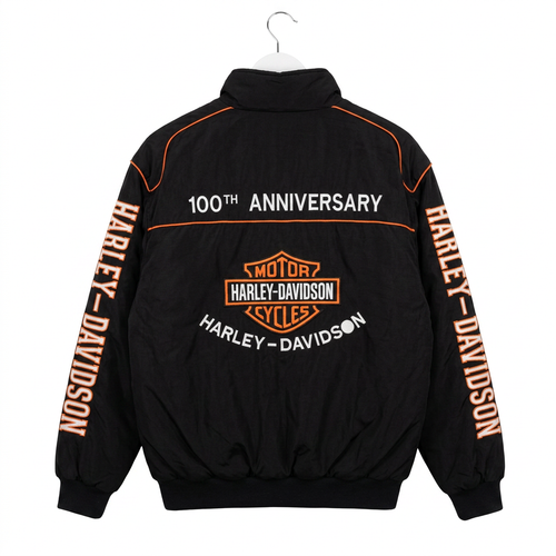 Harley-Davidson バイカーデザイン レーシングジャケット / F1ジャケット ブラック＆オレンジ 300km/h Club 背面