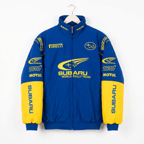 SUBARU World Rally Team レーシングジャケット / F1ジャケット ブルー＆イエロー 300km/h Club 正面